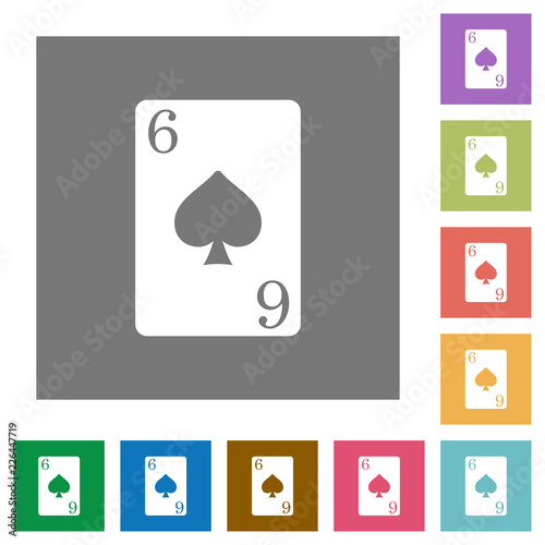 Six of spades card square flat icons