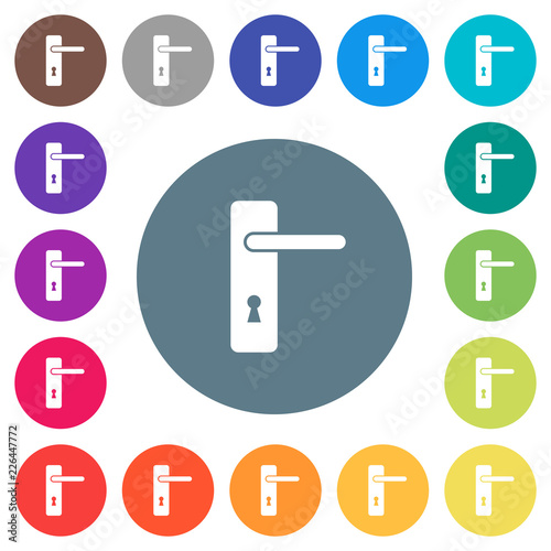 Right handed simple door handle flat white icons on round color backgrounds