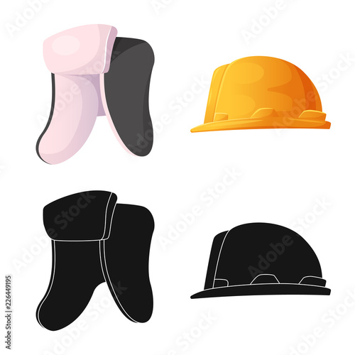 Vector illustration of headgear and cap logo. Collection of headgear and accessory stock symbol for web.