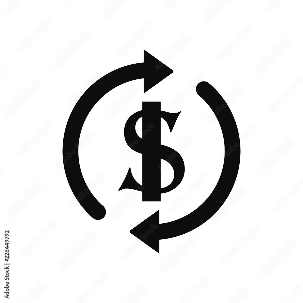 Dollar symbol with rotation arrows icon vector EPS 10, abstract sign circular motion process flat design, illustration modern isolated badge for infographic, website or app. Dollar symbol with rotation arrows icon vector EPS 10, abstract sign circular motion process flat design, illustration modern isolated badge for infographic, website or app.