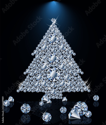 Diamond  invitation card with xmas tree, vector illustration