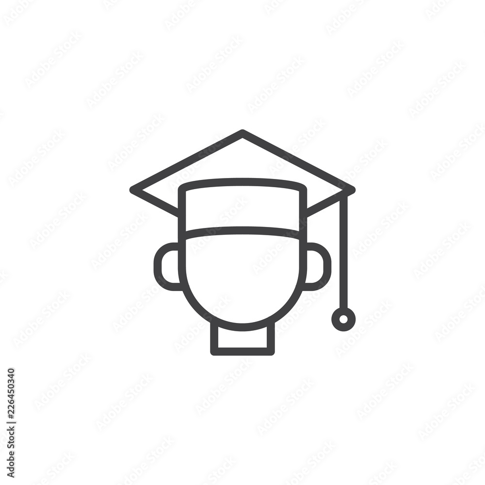 Graduation Student outline icon. linear style sign for mobile concept and web design. Graduation Cap simple line vector icon. Symbol, logo illustration. Pixel perfect vector graphics Graduation Student outline icon. linear style sign for mobile concept and web design. Graduation Cap simple line vector icon. Symbol, logo illustration. Pixel perfect vector graphics