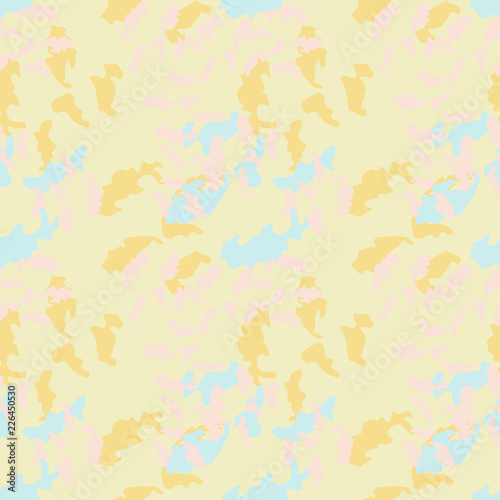 UFO military camouflage seamless pattern in light blue, yellow and pink colors © Ko_Te