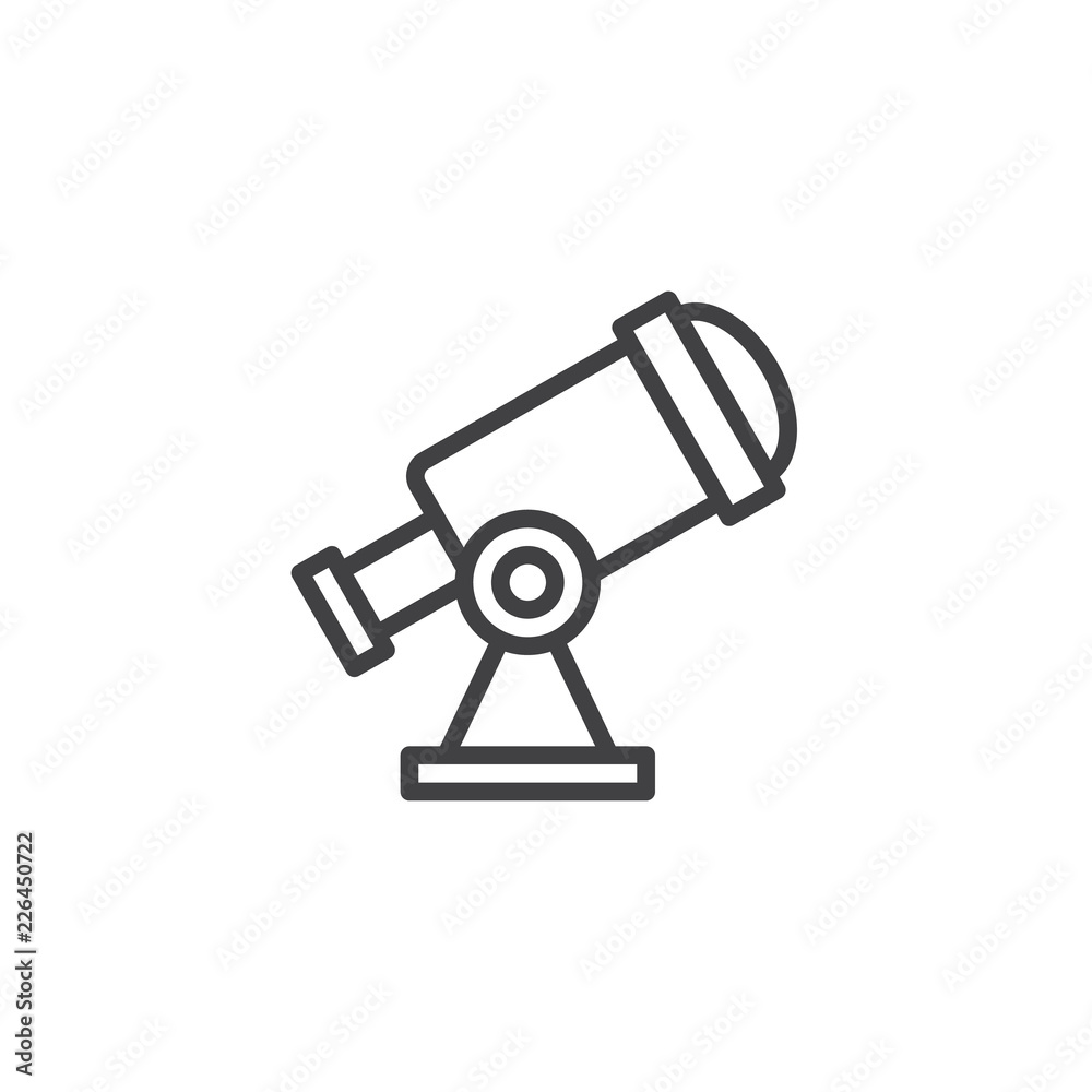 Telescope outline icon. linear style sign for mobile concept and web design. Astronomy education simple line vector icon. Symbol, logo illustration. Pixel perfect vector graphics Telescope outline icon. linear style sign for mobile concept and web design. Astronomy education simple line vector icon. Symbol, logo illustration. Pixel perfect vector graphics