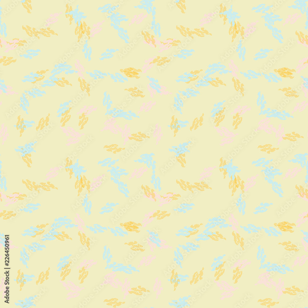 UFO military camouflage seamless pattern in light blue, yellow and pink colors