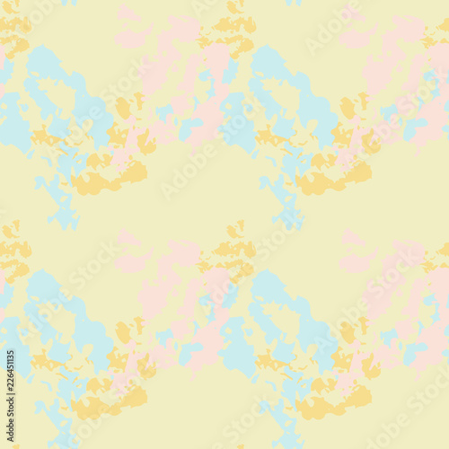 UFO military camouflage seamless pattern in light blue, yellow and pink colors