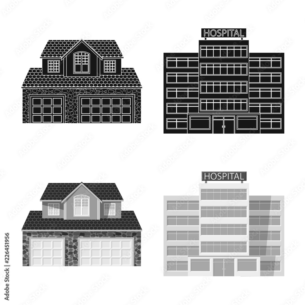 Isolated object of building and front icon. Collection of building and roof stock vector illustration.