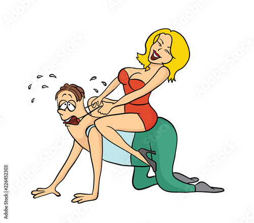 BDSM sexy adult couple, sado maso sexual role game. Vector illustration, isolated on white.