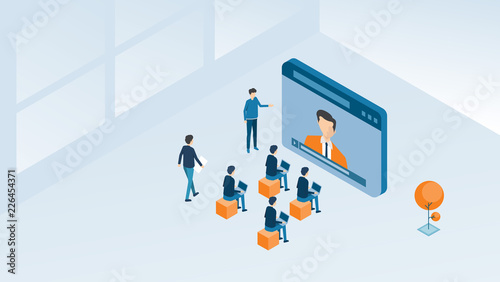 isometric  business online conferencing  and online class concept
