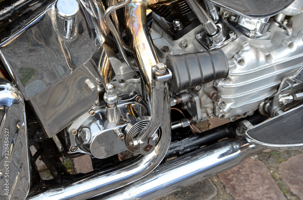 Closeup on a well polished combustion engine. Closeup on a well polished combustion engine.