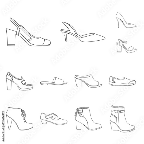 Isolated object of footwear and woman sign. Collection of footwear and foot vector icon for stock.