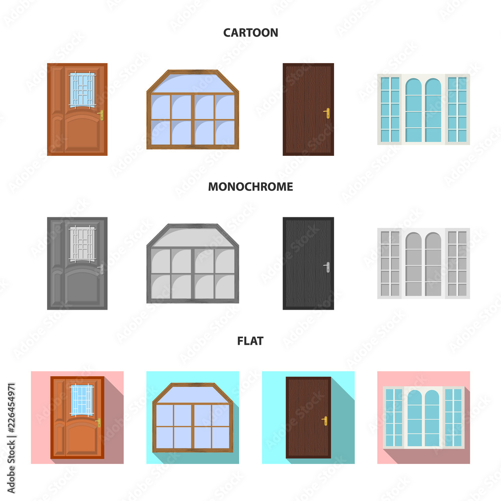 Vector illustration of door and front sign. Set of door and wooden stock vector illustration.