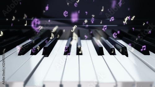 Background with animation of play on piano, synthesizer or electronic piano. Animation pushing of piano keys player. Animation of seamless loop.