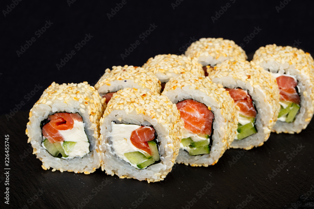 Japanese roll with salmon Japanese roll with salmon