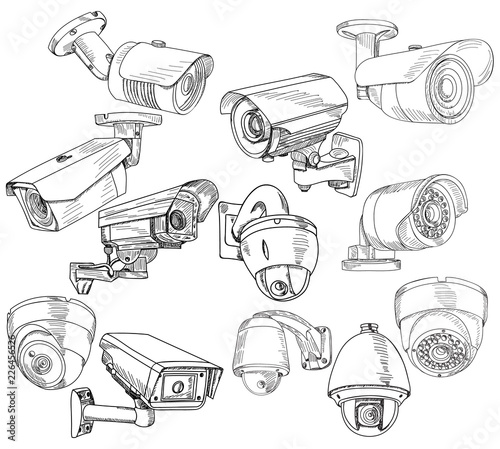 set of sketches, CCTV camera