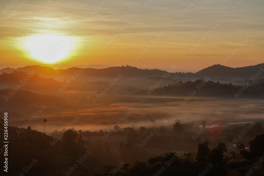 misty morning sunrise in mountain at Khao kho Phetchabun,Thailand