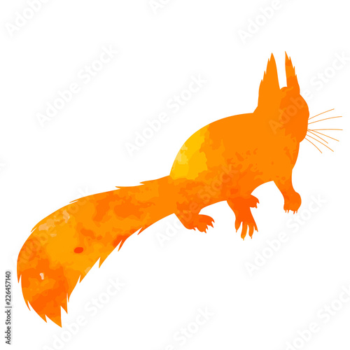 silhouette of watercolor squirrel, on white background, icon
