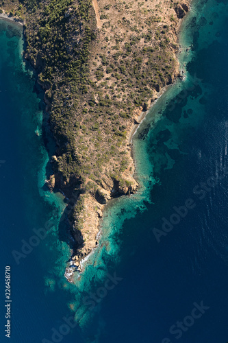 Aerial landscape with sea and mountains from Karaburun Izmir Turkey