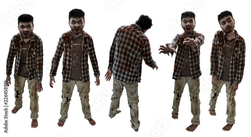 Set of zombies isolated on white background