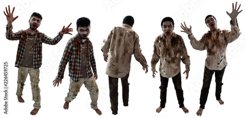 Set of zombies isolated on white background