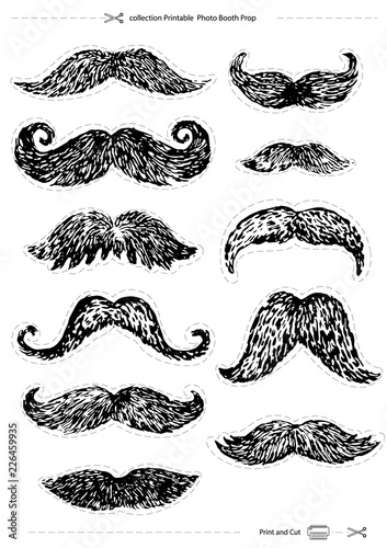 Wallpaper Mural hand-drawn mustaches set, collection Printable Photo Booth Prop, vector Torontodigital.ca