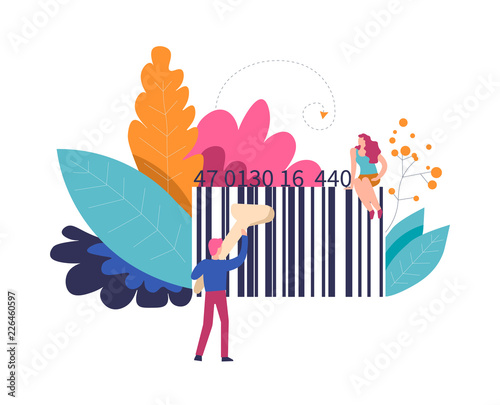Bar code of product and person with scanner vector