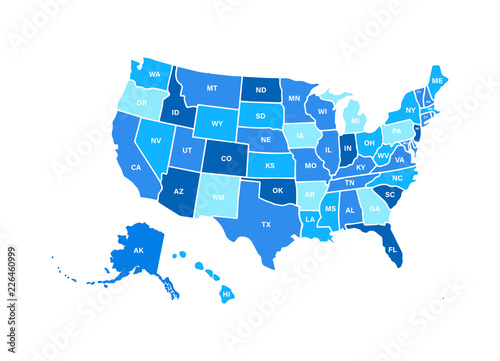 Blank similar USA map isolated on white background. United States of America usa country. Vector template usa for website, design, cover, infographics. Graph illustration. photo
