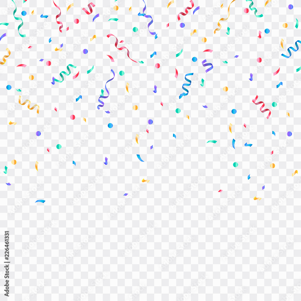 Colorful confetti. Festive of falling shiny confetti isolated on  transparent background. Holidays design. Colorful bright confetti  background. Stock Vector | Adobe Stock
