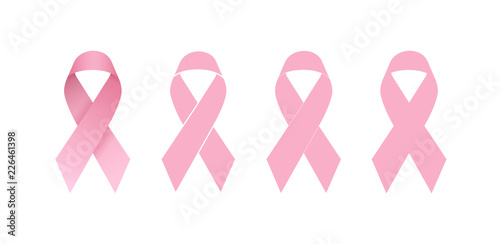 Breast cancer October awareness month. Pink ribbons set. World cancer day. Bright pink awareness ribbon. Breast cancer awareness symbol collection. Vector illustration.