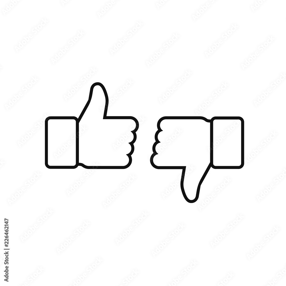 Thumbs up and thumbs down. Vector illustration line icon. Thumbs up and thumbs down. Vector illustration line icon.