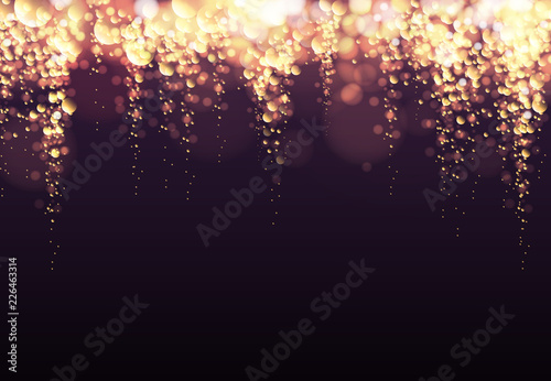 Abstract holiday golden champagne bubbles blurred golden background