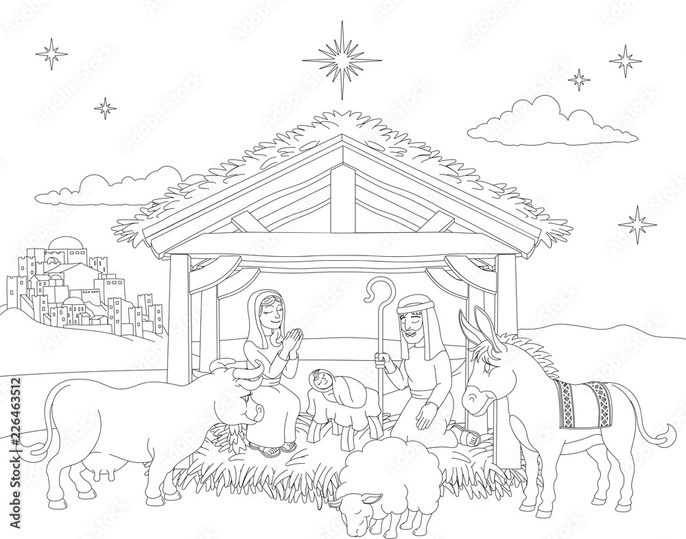 Mary And Joseph On A Donkey Coloring Page