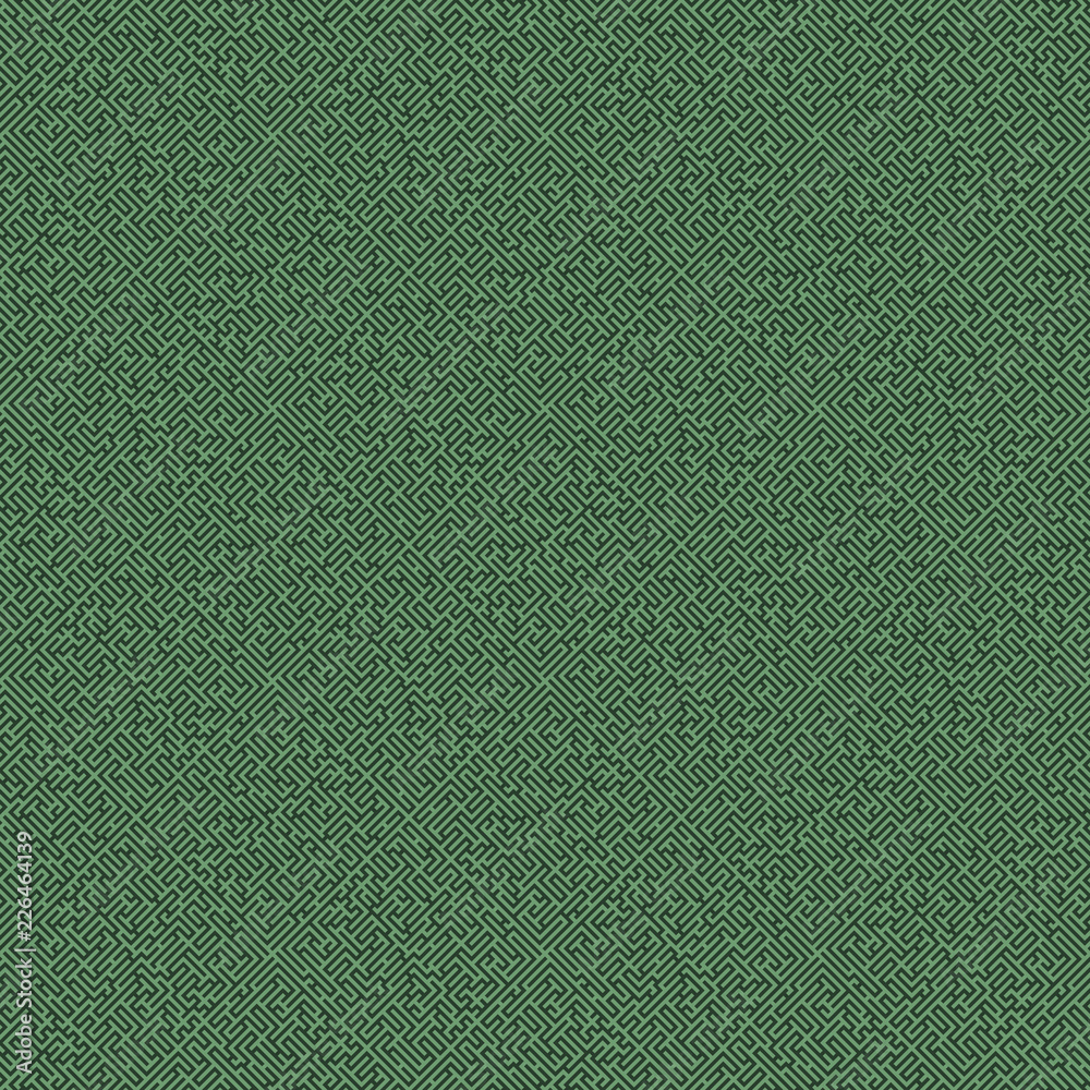Fototapeta premium Labyrinth background. Geometric irregular backdrop. Abstract green seamless line maze pattern. 