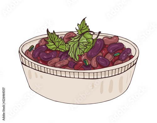 Lobio in bowl decorated with cilantro