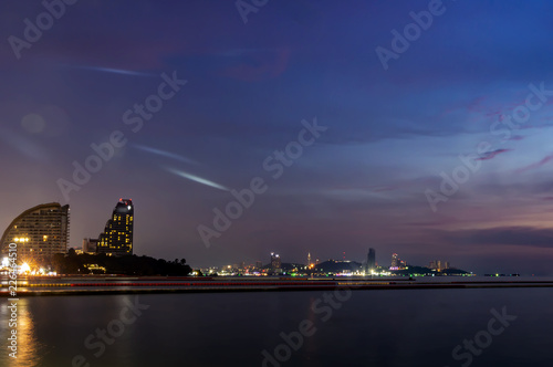 Exposure City Scape with rock stone on pattaya beach.