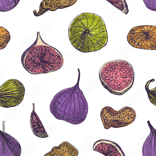 Natural seamless pattern with delicious fresh and dried figs