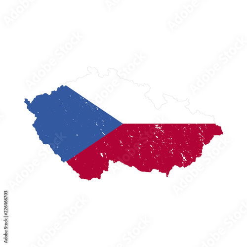 Czech Republic country silhouette with flag on background, isolated on white