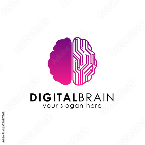 electronic brain logo. digital brain logo design template. smart brain vector icon