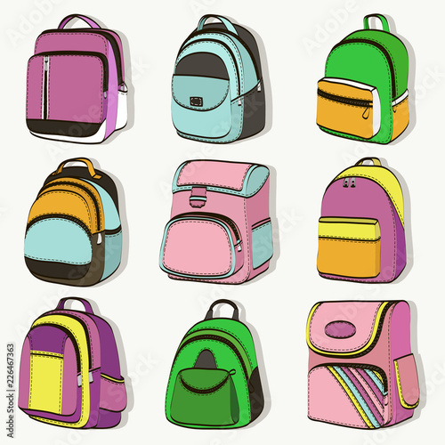 Colored teenager school backpacks set