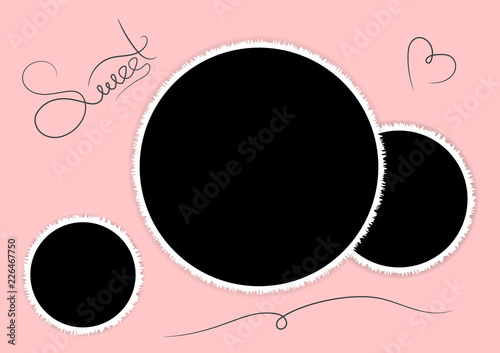 Sweet collage of round photo frames for lovers on Valentines Day