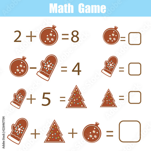 Educational game for children. Solve equations. Study Subtraction and addition