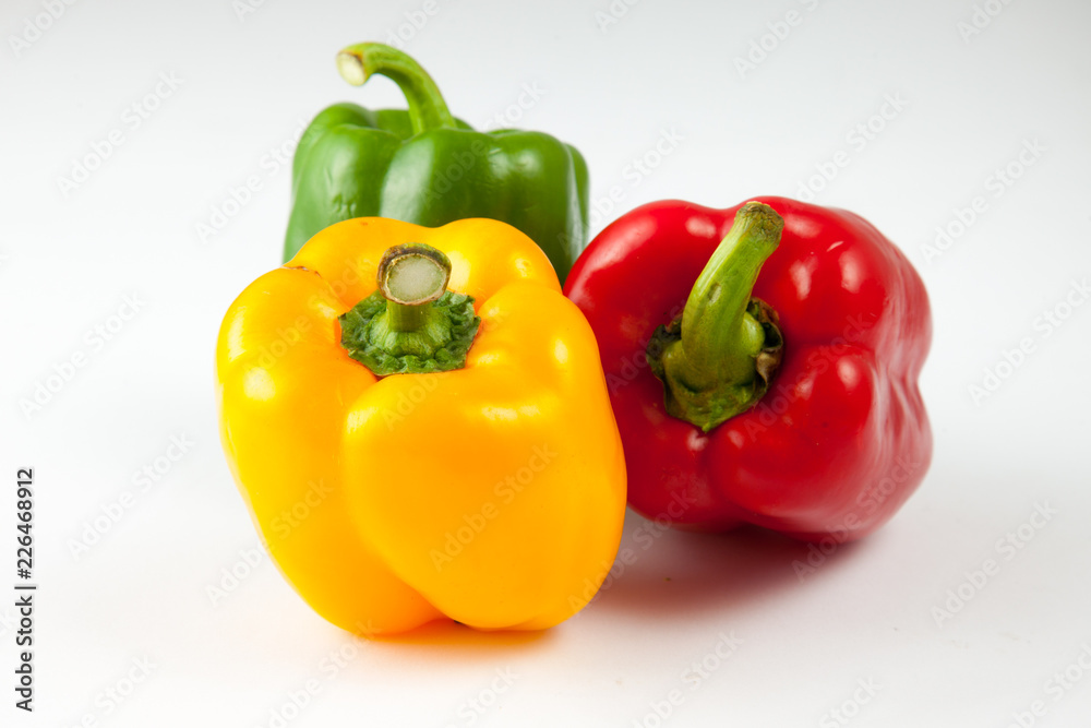 bell peppers over white background, Green, yellow and red Fresh bell pepper bell peppers over white background, Green, yellow and red Fresh bell pepper