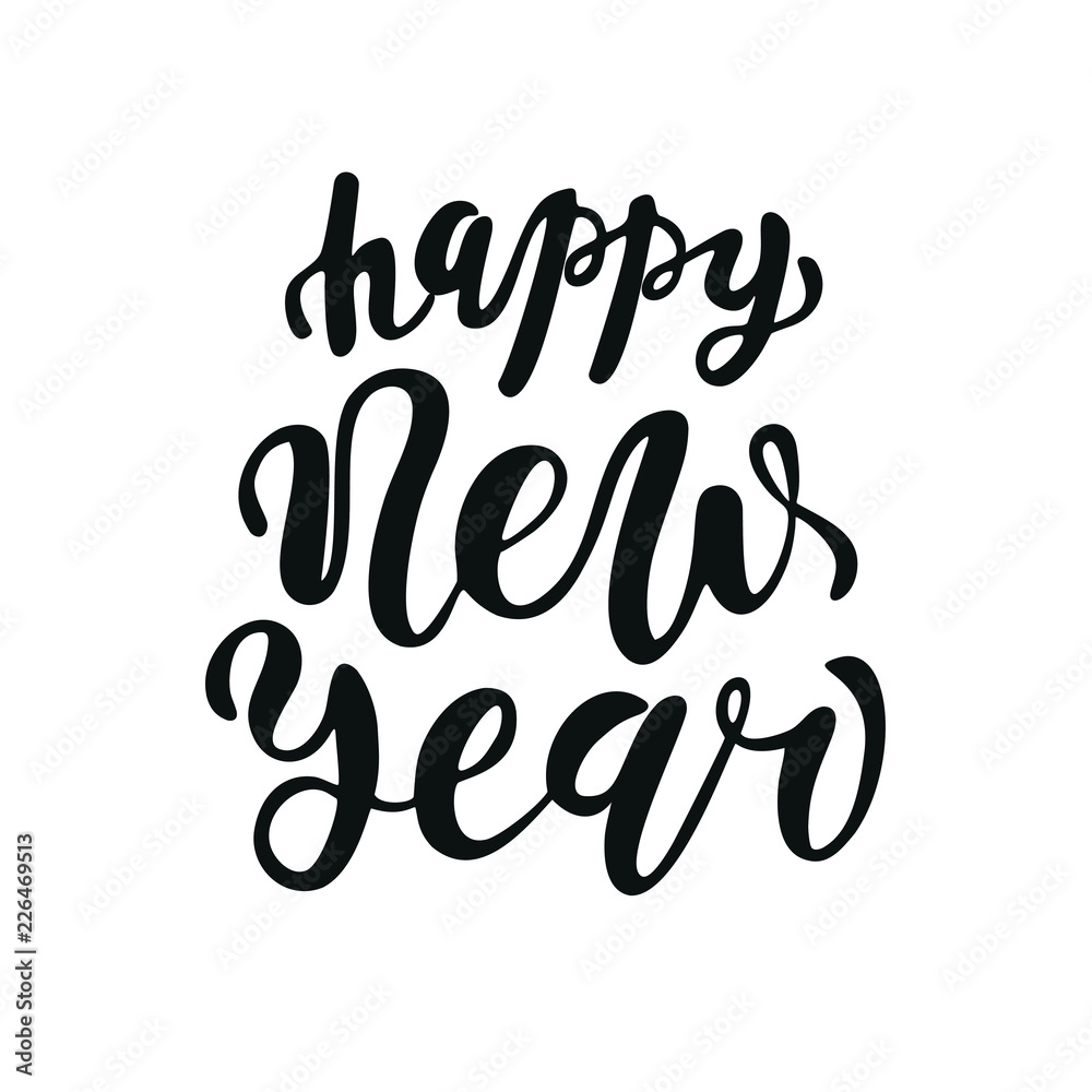 Happy New Year hand written lettering on a white isolated background. Happy New Year card design. Vector illustration EPS 10 file. Happy New Year hand written lettering on a white isolated background. Happy New Year card design. Vector illustration EPS 10 file.