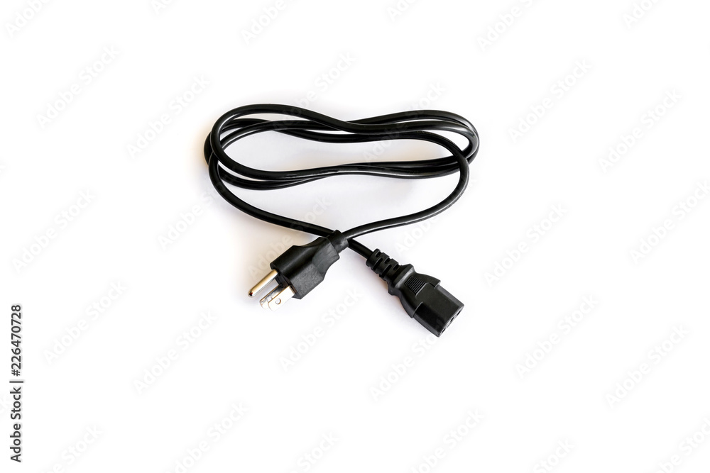 Computer AC Power Cable isolated on white background Computer AC Power Cable isolated on white background