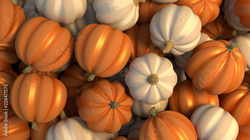 Lots of pumpkins wallpaper. View from above. 3d rendering picture.