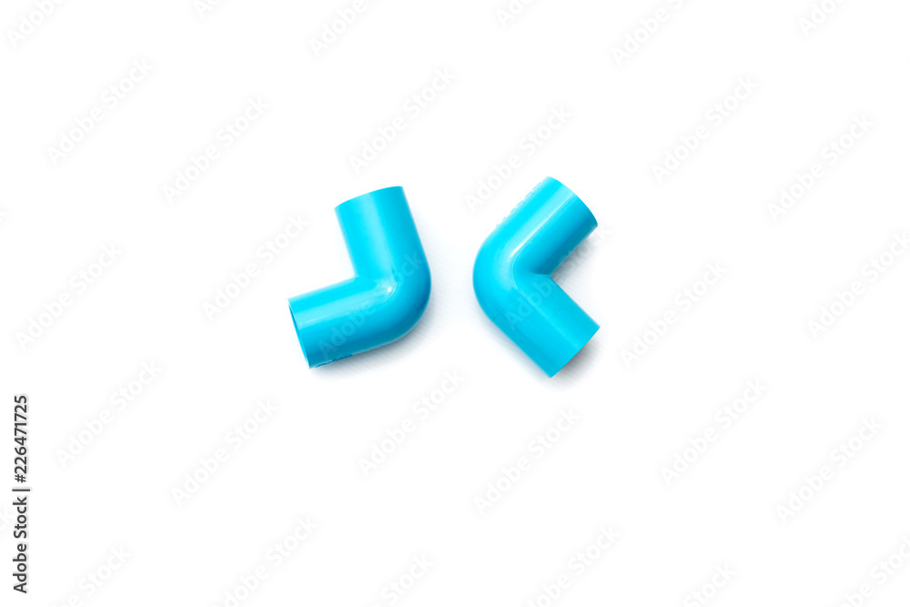 Blue pvc pipes isolated on white background . joint PVC water pipe for industry or drinking water. Blue pvc pipes isolated on white background . joint PVC water pipe for industry or drinking water.
