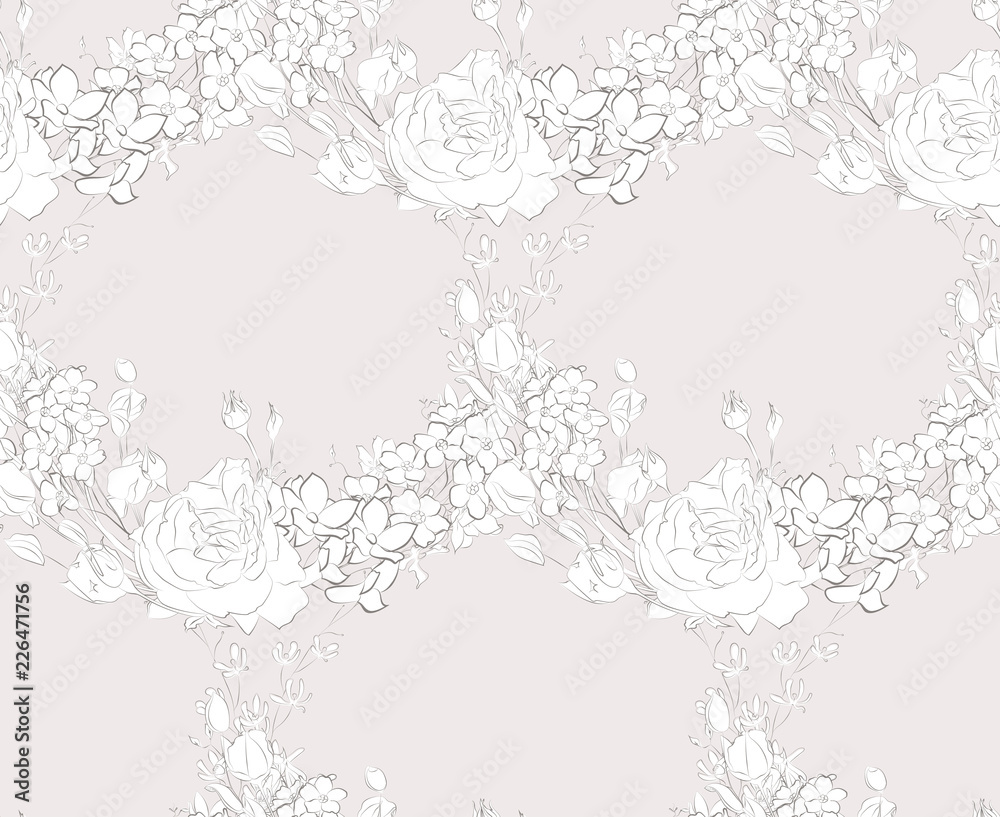 Vector Seamless Pattern with Drawn Flowers, Florals