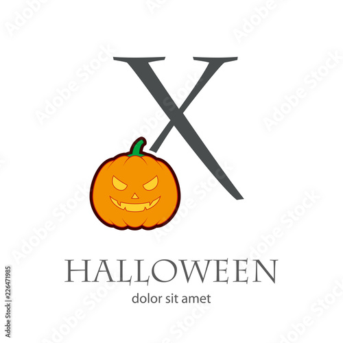 Logotipo X con calabaza de Halloween