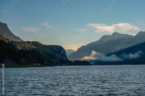 sunrise in the mountains on the lake