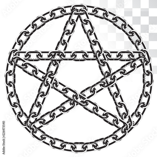 pentagram of realistic metal chain. the star in the circle. isolated on transparent background